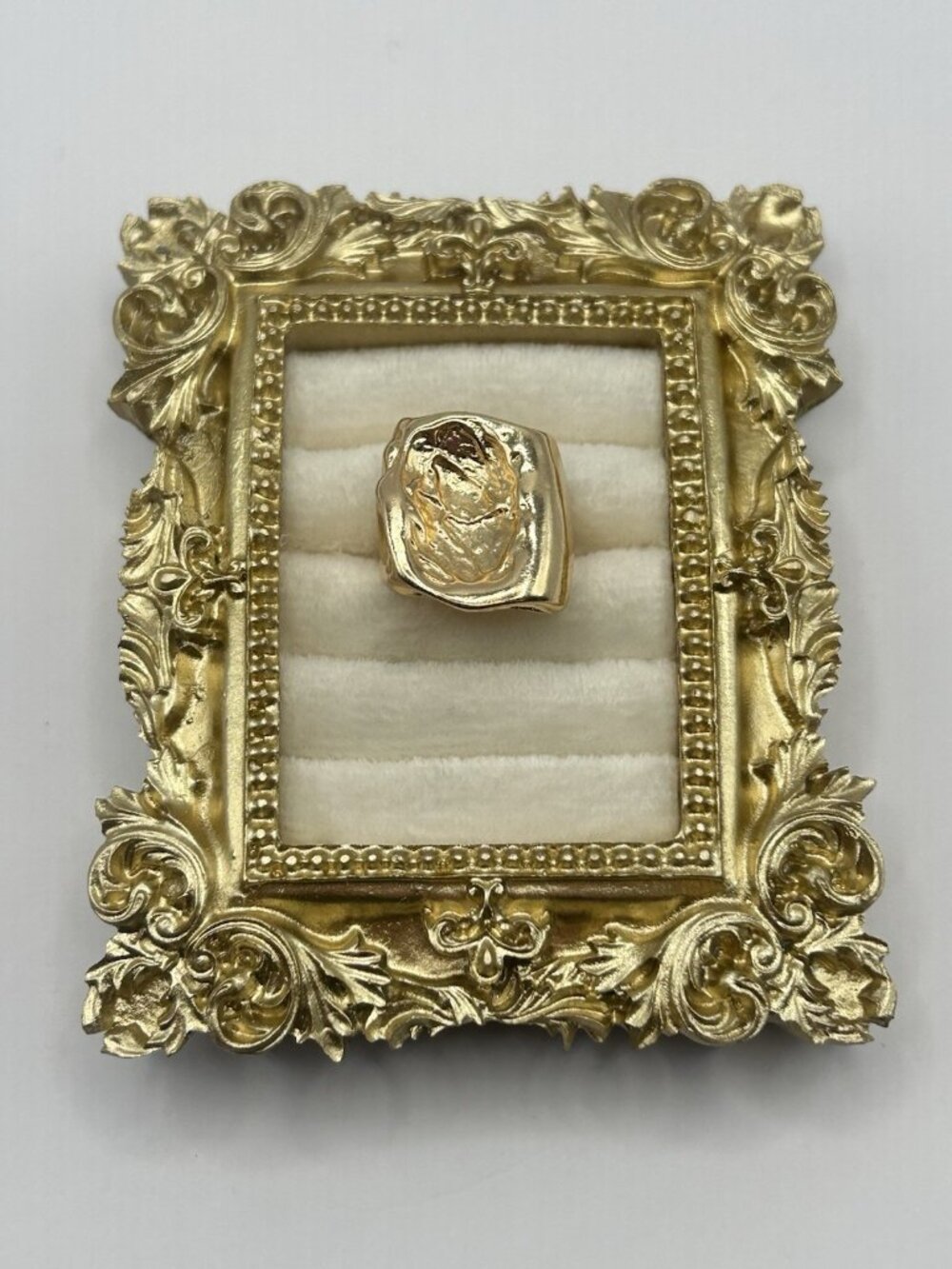 Gold Tone Organic Melted Metal Statement Ring Size 5.5 Sculptural Hammered Look - Picture 2 of 12